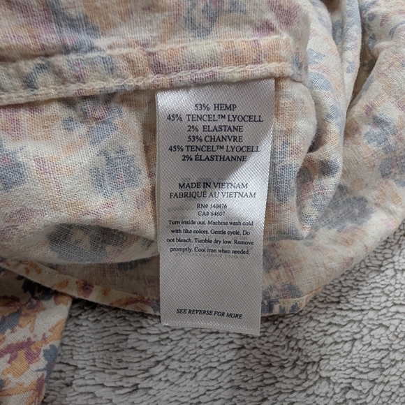 Faherty Shirt Mens M Blue Pink Floral Breeze SS Hemp Blend Tropic Shore Button - Picture 7 of 9
